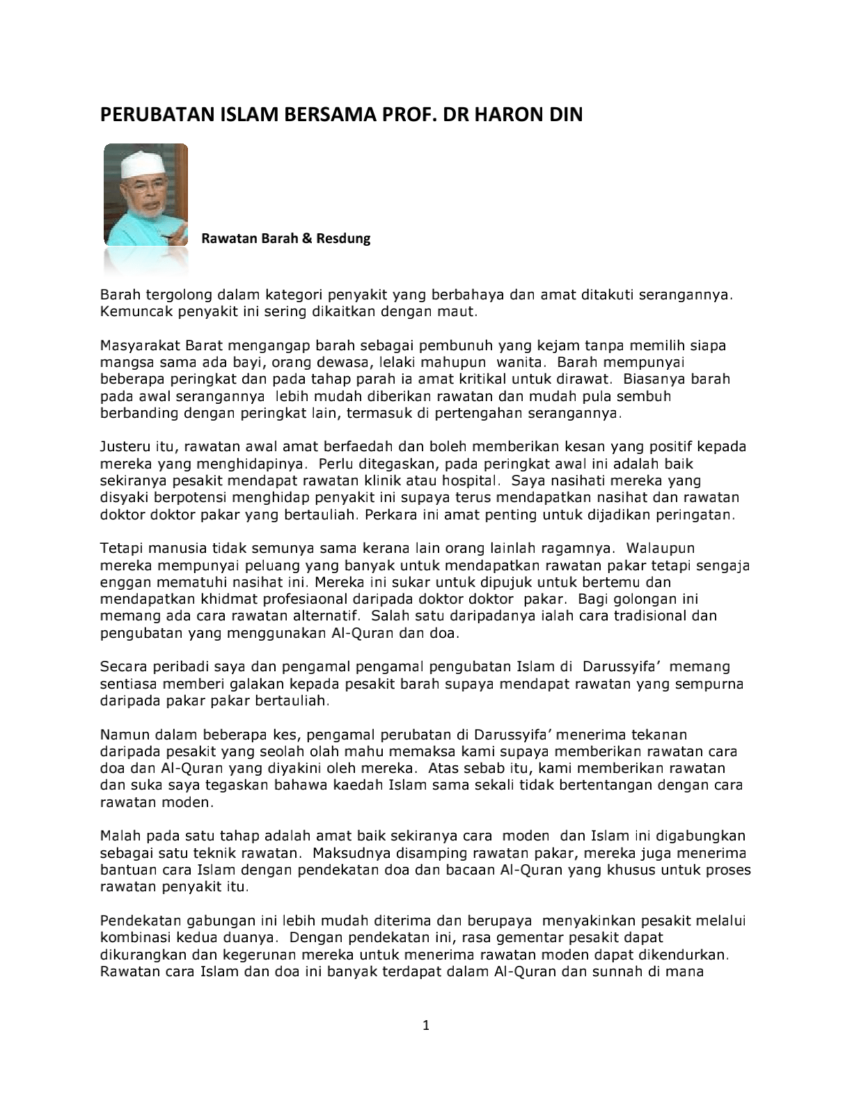 Rawatan Barah Dan Resdung Dr Haron Din